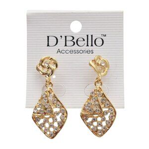 Gold Tone Drop Dangle Earrings Rhinestones By DBello